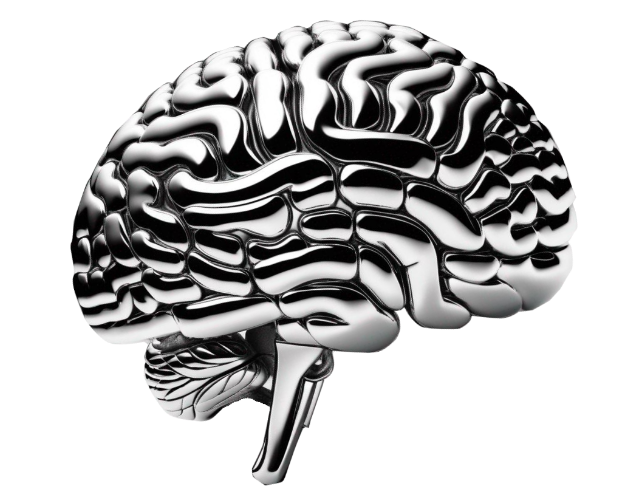 Cerveau chromé — symbole de design, psychologie et pédagogie.